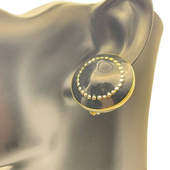 **Large Vintage Black and Gold Clip On Earrings - Picture 7 of 12